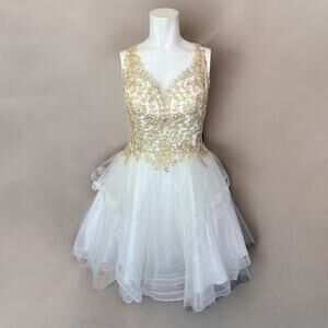 Let's formal party white and gold dress